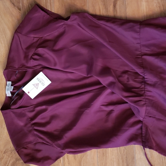 NWT Guess Jeans silky wrap dress tie waist burgandy - Picture 2 of 2